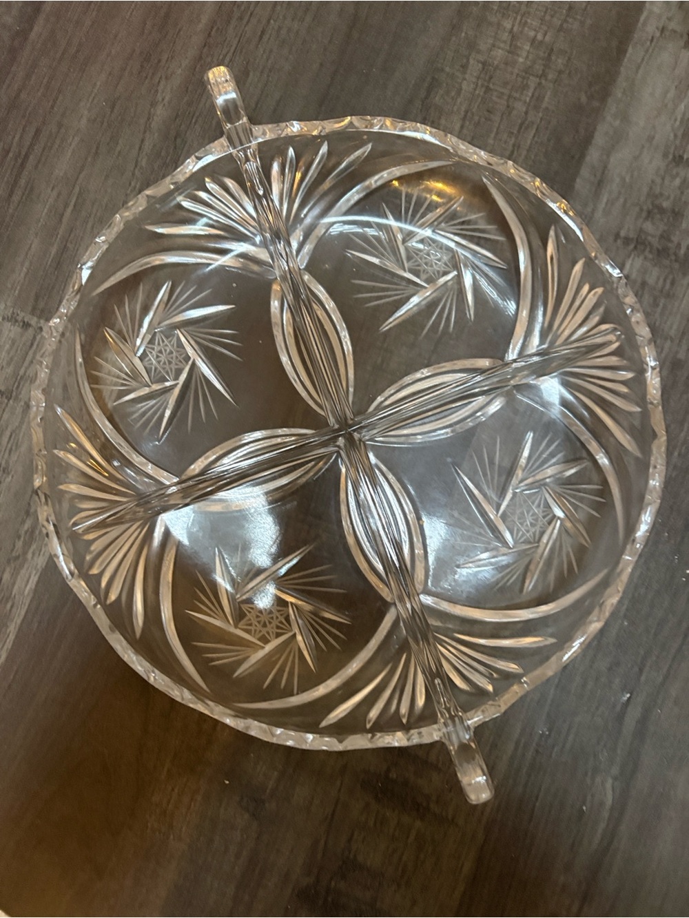 Cut Glass Divided Serving Dish - Clear Crystal Look